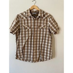 Urban Up Size XL Mens Shirt Brown Checked Button‎ Down Collared Short Sleeve